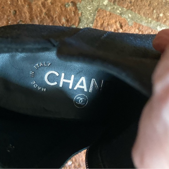 Chanel Black Oiled Suede High Heel Ankle Boots~ - Picture 6 of 11